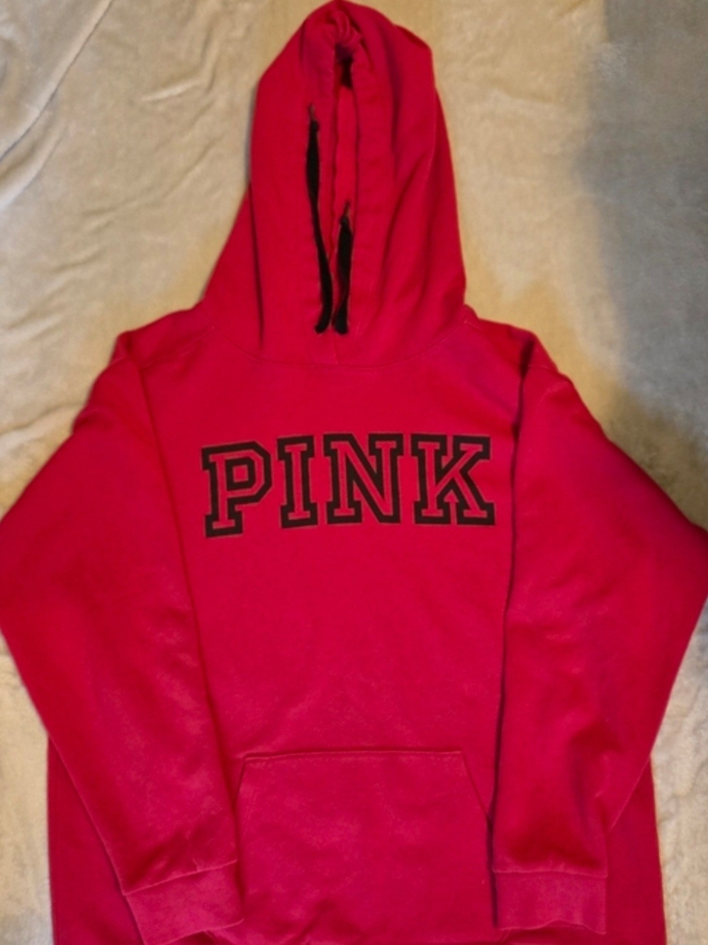 PINK Victoria's Secret Logo Hoodie Sweatshirt - Red and Light Pink - Picture 4 of 9